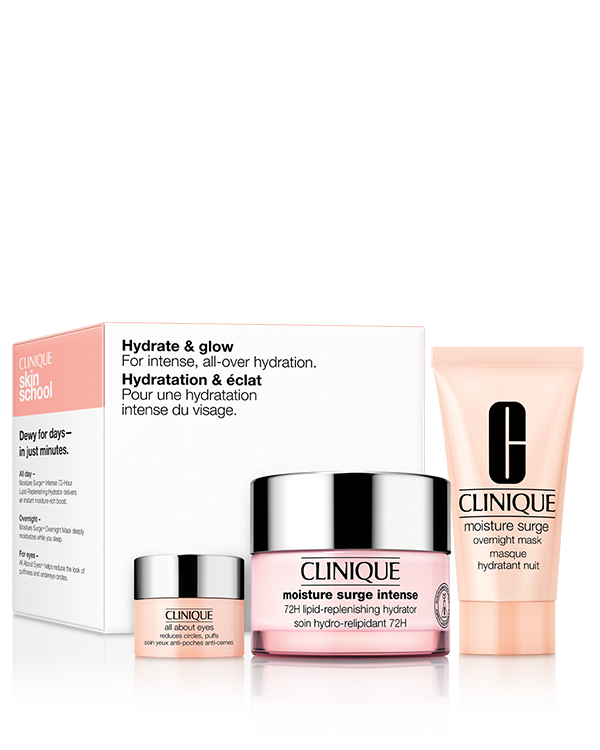 Hydrate &amp; Glow Intense Skincare Set, &lt;strong&gt;Zestaw zawiera:&lt;/strong&gt;&lt;br&gt;• Moisture Surge Intense 72-Hour Lipid-Replenishing Hydrator50 ml&lt;br&gt;• Moisture Surge Overnight Mask 30 ml&lt;br&gt;• All About Eyes 5 ml